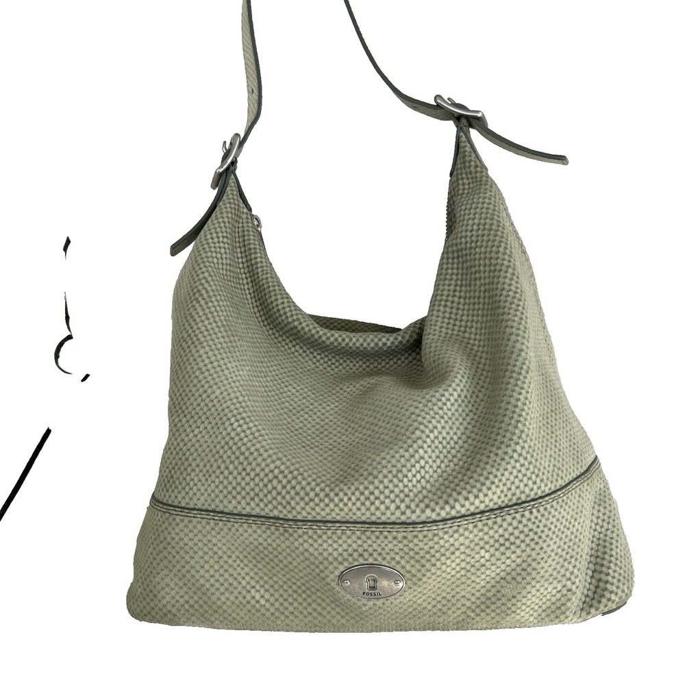 FOSSIL Marlow Green Leather Snake Embossed Hobo Shoulder Purse